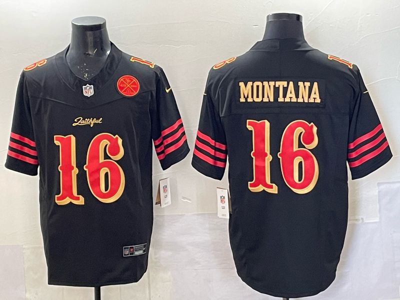 Men 2025 San Francisco 49ers #16  Montana black 5th generation Nike Limited NFL Jersey style  005
